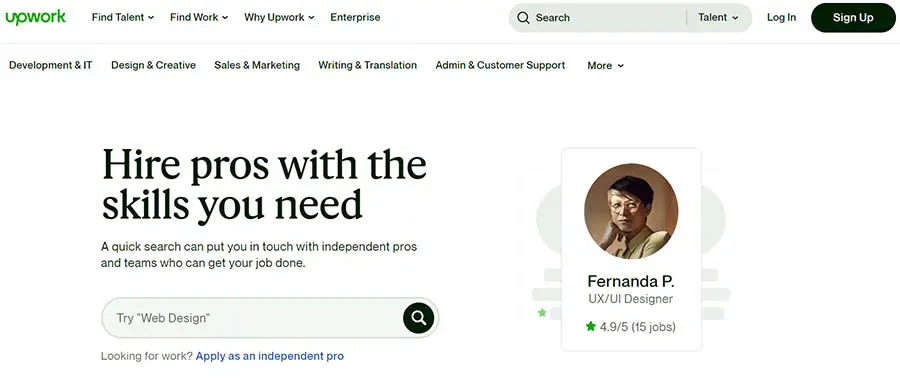 Contrata un desarrollador para crear un tema personalizado de WordPress en Upwork.